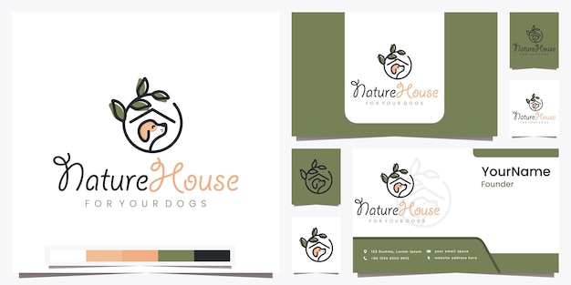 Nature house para seus cães com bela inspiração de design de logotipo de arte de linha