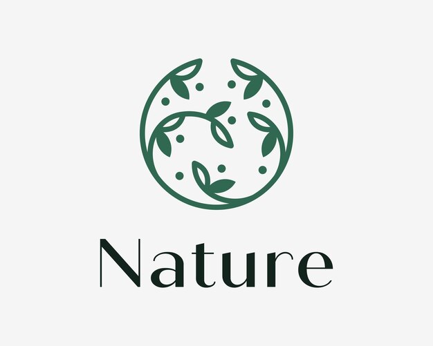 Nature leaf folhagem verde ramo orgânico natural belo círculo redondo design de logotipo vetorial elegante