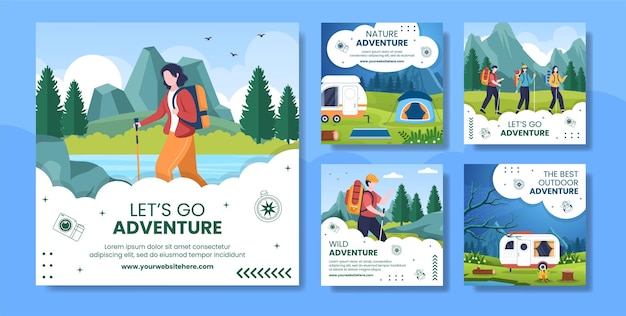 Natureza Aventura ou Férias Mídia Social Post Ilustração de Modelos Desenhados à Mão Desenhos Animados Planos