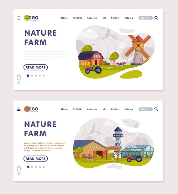 Natureza da Fazenda Landing Page Verão Fazenda Paisagem Rural Paisagem Fresca Produtos da Fazenda Website Homepage Ilustração vetorial