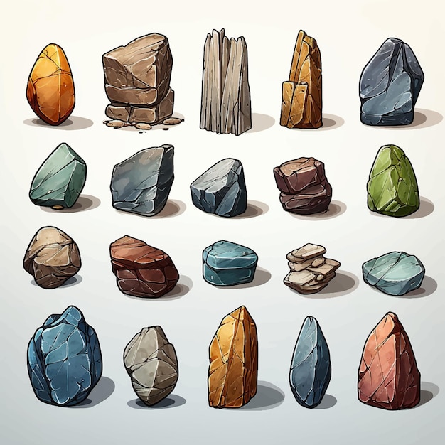 Vetor natureza da rocha geologia mineral conjunto de cristais projeto objeto vetor elemento de gema quartzo pedra preciosa gr