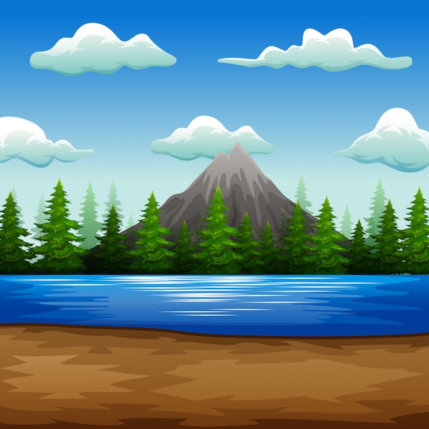 Natureza, paisagem, com, lago, e, montanha