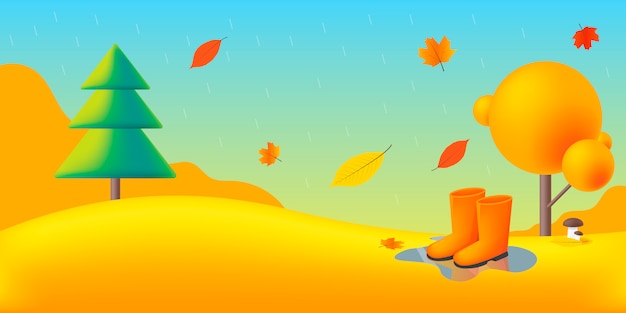 Natureza, paisagem de outono com árvores e folhas amarelas