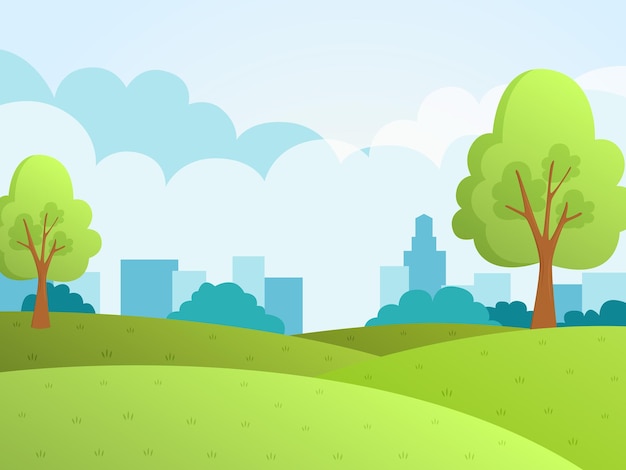 natureza prado parque e cidade céu de nuvens azuis paisagem espaço vista desenho de ilustração de fundo