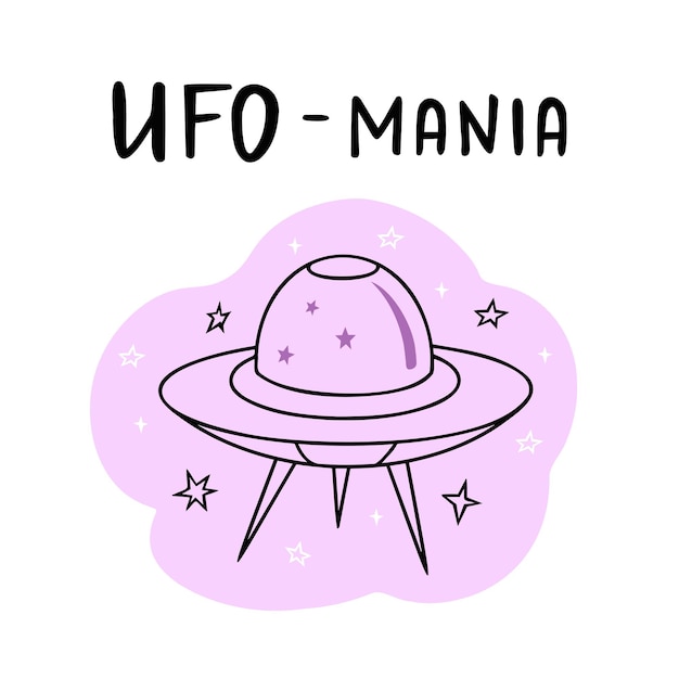 Nave espacial ufo estrelas ufo mania ilustração desenhada à mão