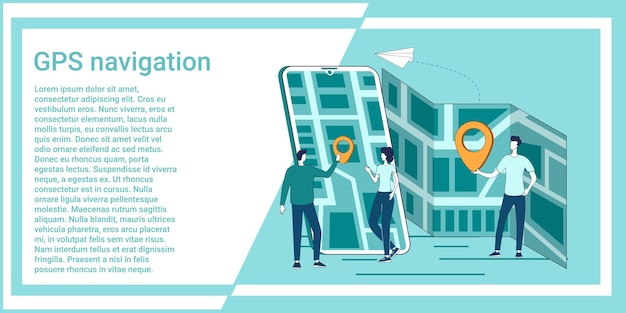 Navegação gps as pessoas estudam mapas e procuram locais usando um aplicativo em seu smartphone