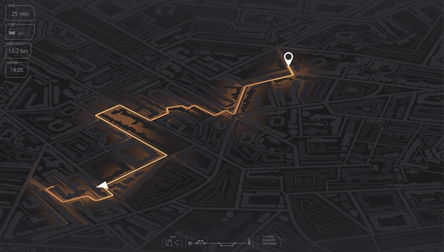 Navegação no mapa gps. vista de cima dos edifícios do mapa. localização do carro de rastreamento. fundo abstrato.