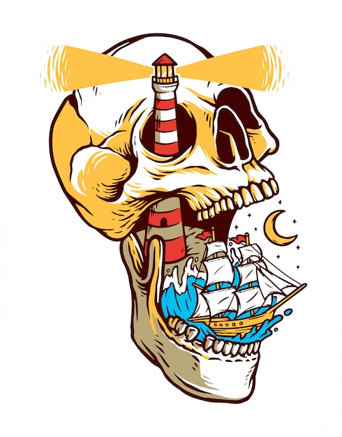 Vetor navegando na ilustração da ilha do crânio