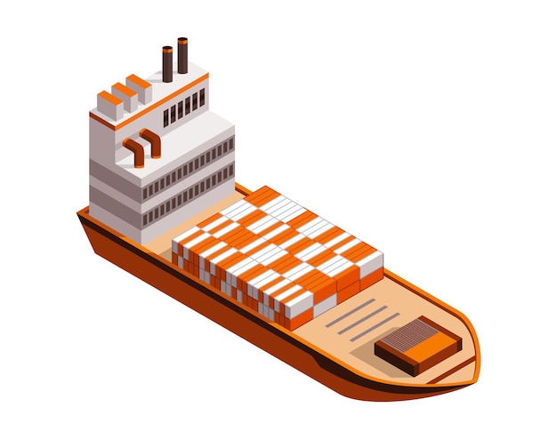 Navio de carga de contêiner isométrico. entrega na água. transporte marítimo de cargas.