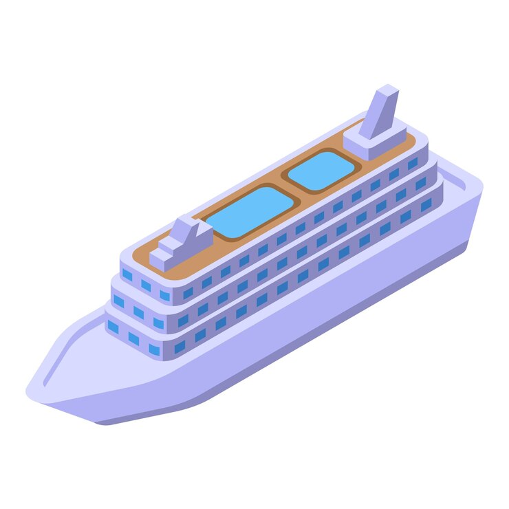 Vetor navio de cruzeiro moderno navegando na superfície da água