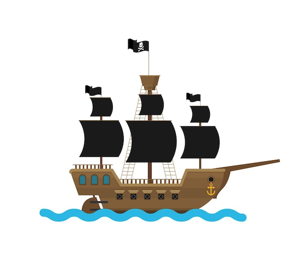 Vetor navio pirata de vetor plano no mar