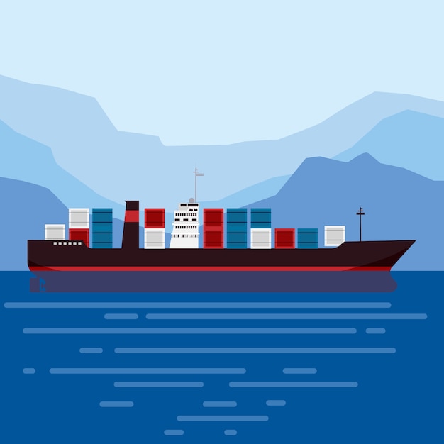 Navio-tanque de carga com contêineres no oceano. entrega, transporte, transporte, transporte, frete