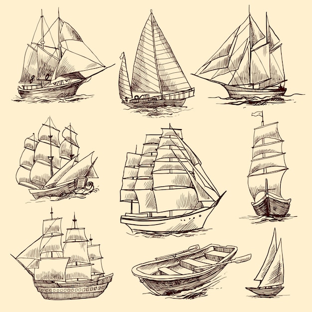 Navios e barcos esboçar conjunto