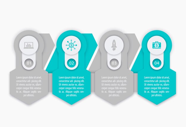 Negócios, elementos de infográficos de finanças, 1, 2, 3, 4 etapas, linha do tempo