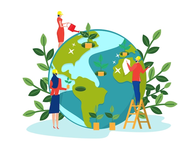Negócios em equipe que mantêm cooperação de plantas Natureza na conservação do dia da terra Ecologia amigável ESG