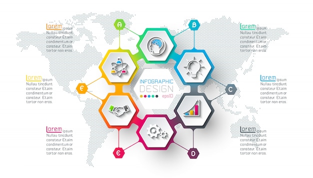 Negócios hexágono rótulos forma infográfico no círculo.