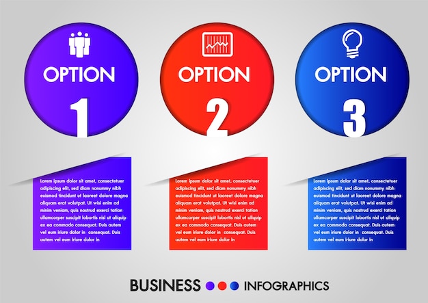 Negócios infográficos círculo 3 passos