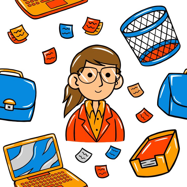 Negócios Kawaii Doodle Ilustração Vetorial Sem Costura Padrão