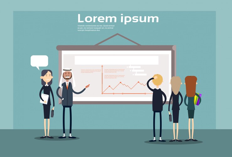 Vetor negócios pessoas grupo apresentação flip chart finance