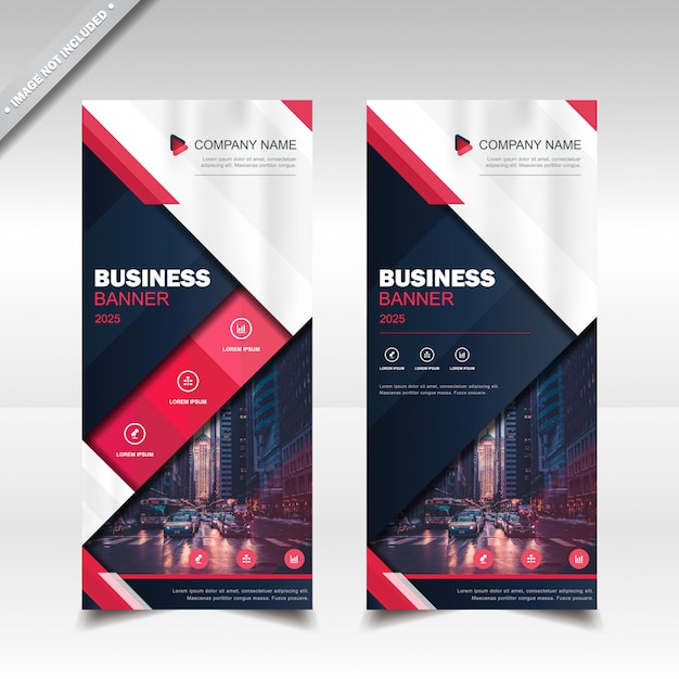 Negócios rolar banner vertical design layout modelo vermelho azul marinha branco cor