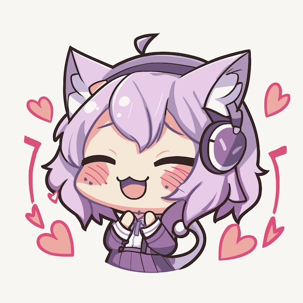 Neko girl japão adesivo fofo chibi kawaii png vetor de arte digital