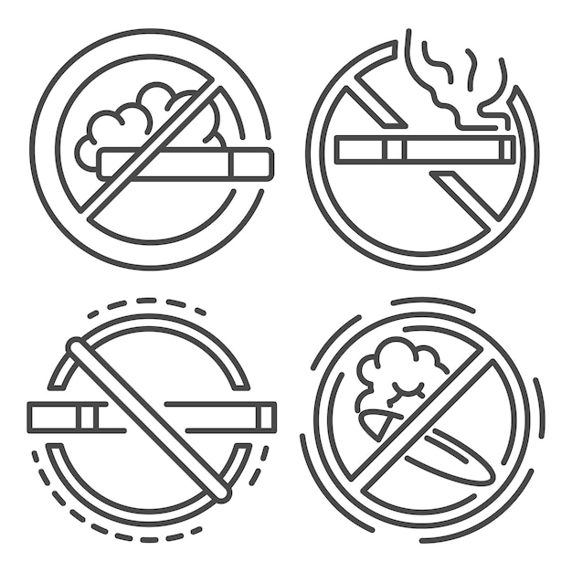 Nenhum ícone de sinal de fumar definido. outline set of não fumar ícones de vetor de sinal