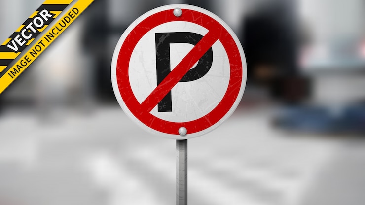 Vetor nenhum sinal de trânsito de estacionamento no fundo desfocado