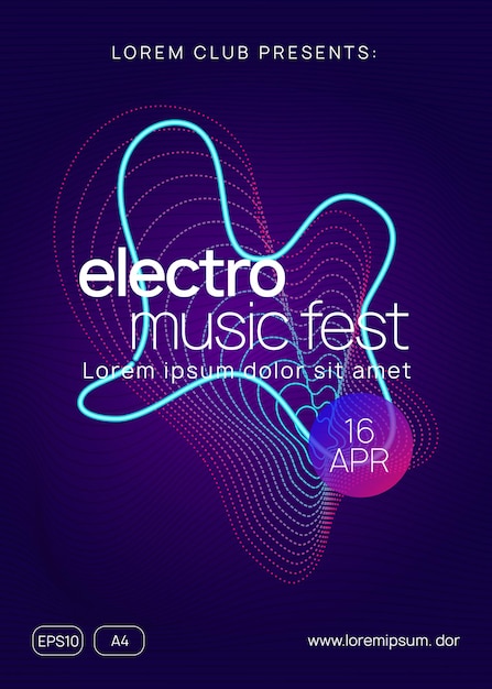 Vetor neon club flyer electro dance music trance party dj electroni