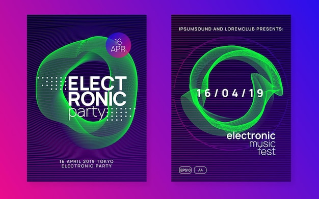 Neon club flyer electro dance music trance party dj electroni