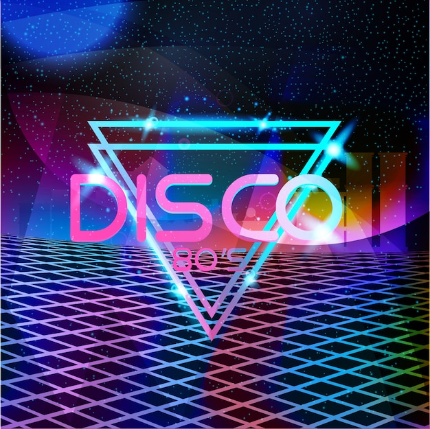 Néon de design discoteca de estilo retro dos anos 80