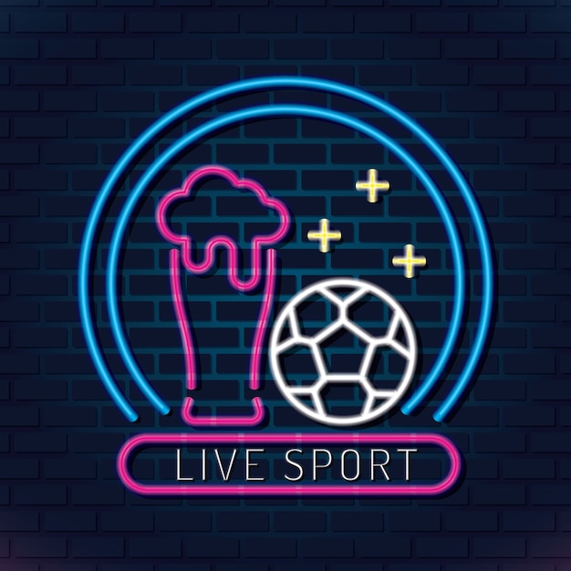 vetor de sinal de néon de futebol ao vivo. Néon do logotipo do futebol ao  vivo