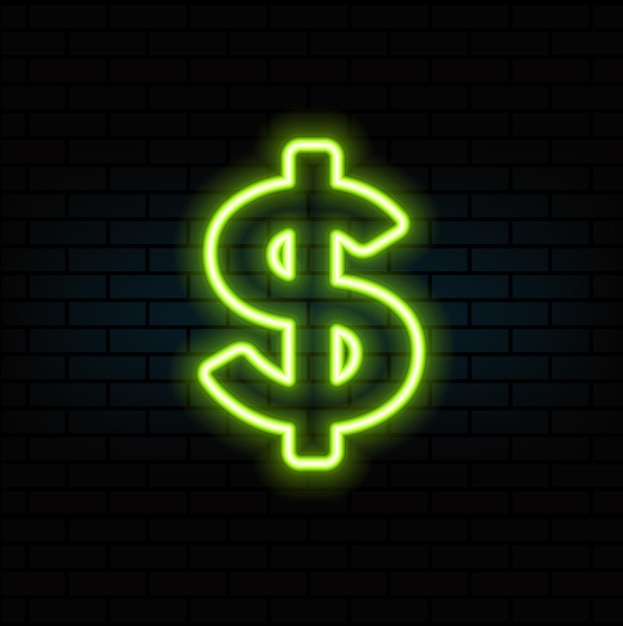 Neon Dinheiro ícone do prêmio de loteria Neon dólares de jogo em fundo escuro Lotto conceito de jogo Pode