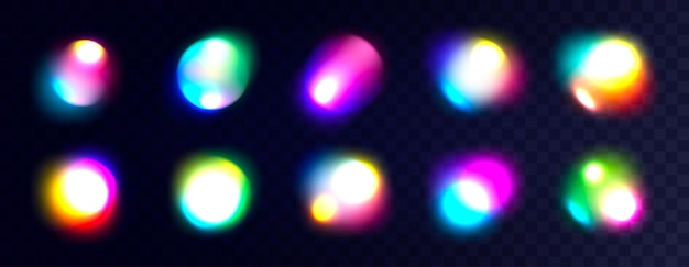 Vetor neon formas de gradiente desfocado colorido holográfico efeito de desfocamento de luz círculos brilhantes brilhantes