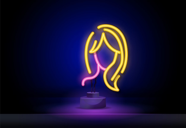 Vetor neon foto de perfil avatar sem rosto penteado feminino sinal de neon moderno banner brilhante design colorfu
