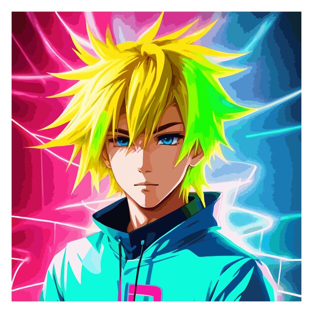 Vetor neon graffiti anime menino com cabelo loiro ilustração vetorial arte digital scifi fantasia horror legal