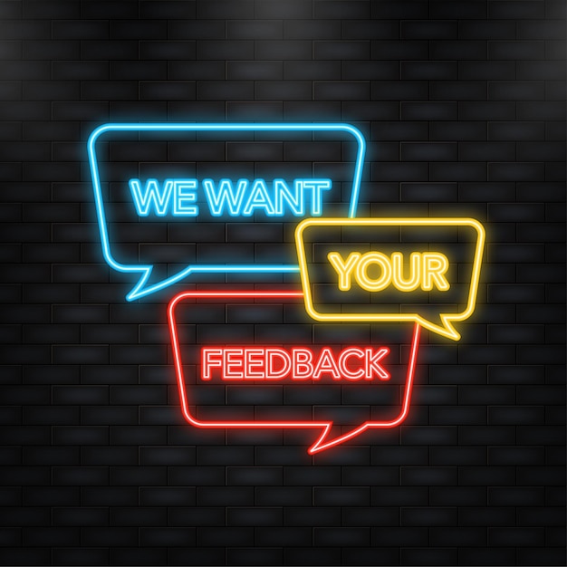 Neon icon icon com desejo seu discurso de feedback para design de banner sua opinião importa símbolo
