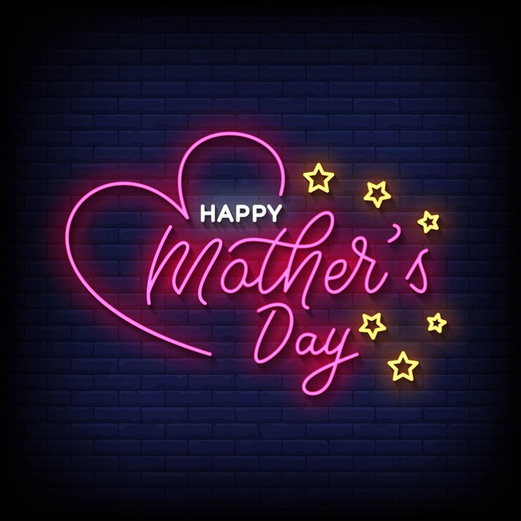 Vetor neon sign feliz dia das mães com vetor de fundo de parede de tijolos