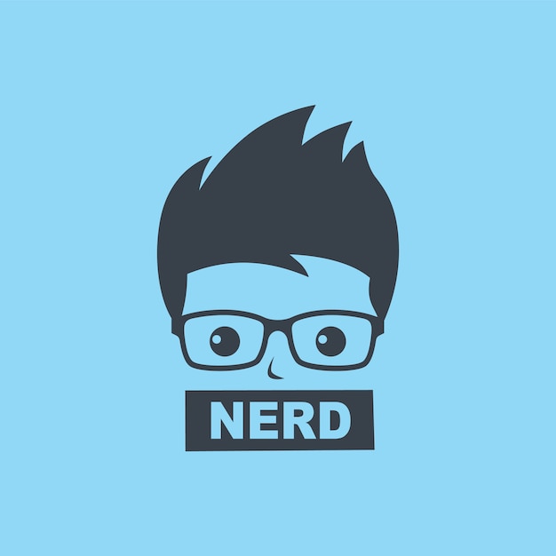 Nerd geek cara cartoon personagem sinal logo vector