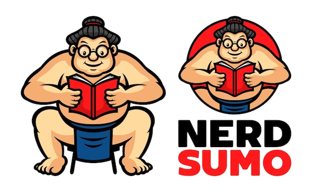 Vetor nerd sumo está lendo um livro com texto - ilustração vetorial