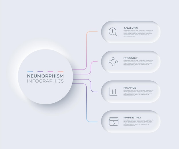 Neumorfismo de design infográfico 4 gráfico de opções Minimal de design limpo