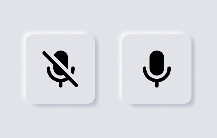 Vetor neumorfismo, microfone, microfone, ícone, ícone, silenciamento de voz, para ui ux app web em botões neumorosos brancos
