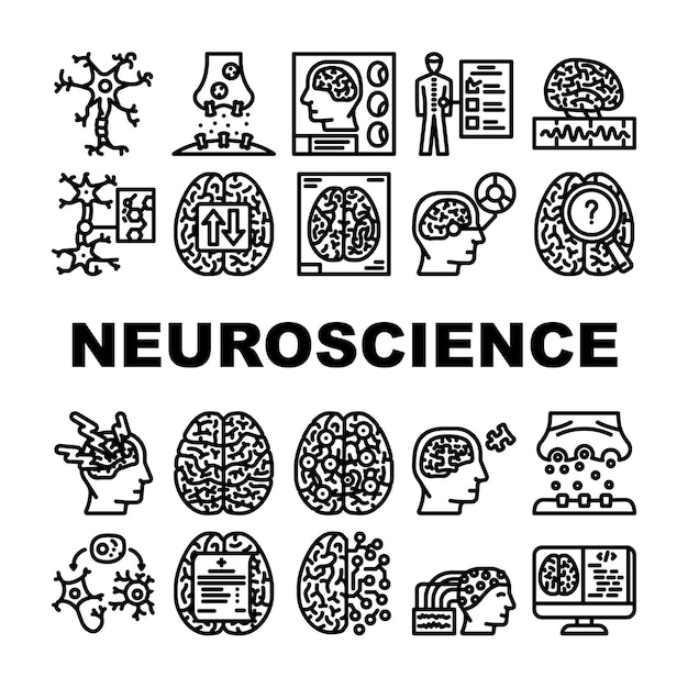 Neurociência cérebro médico set de ícones médicos vetor