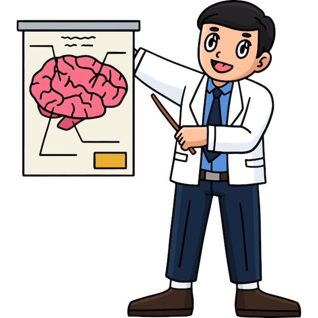 Neurologista com modelo de cérebro Clipart