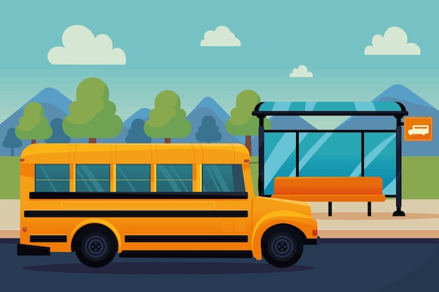 Ônibus escolar no ponto de ônibus