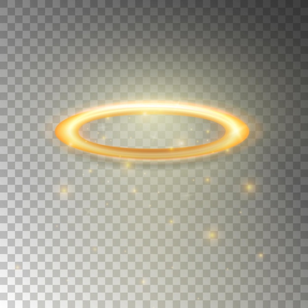 Vetor nimbo dourado brilhante. halo realista brilhante, anel de anjo. fantasia de dia das bruxas