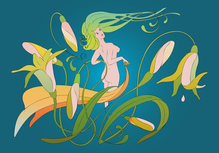 Vetor ninfa de fada entre as flores de ilustração vetorial de cores pastel de narciso