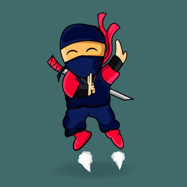 Vetor ninja bonito com movimentos voadores