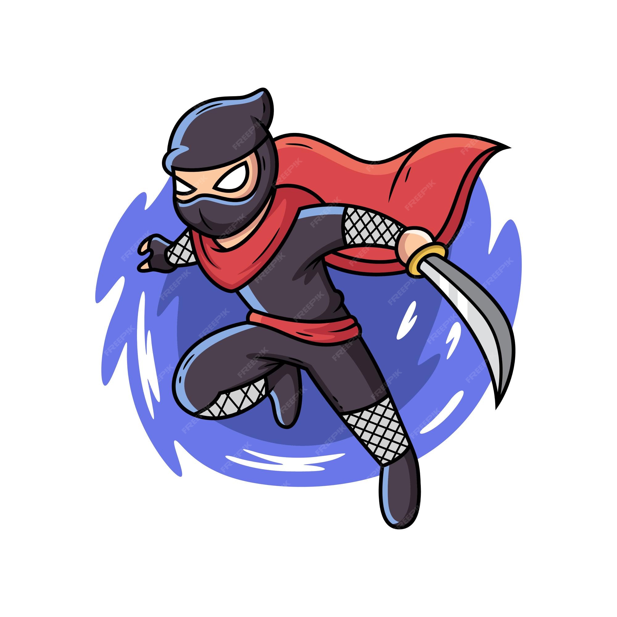 Ninja De Desenho Animado Bonito Atacando Com Espada Ilustração do Vetor -  Ilustração de preto, cartoon: 159227691