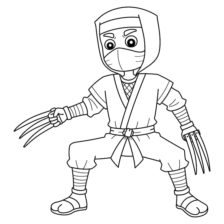 Vetor ninja com garras isolado página de colorir para crianças