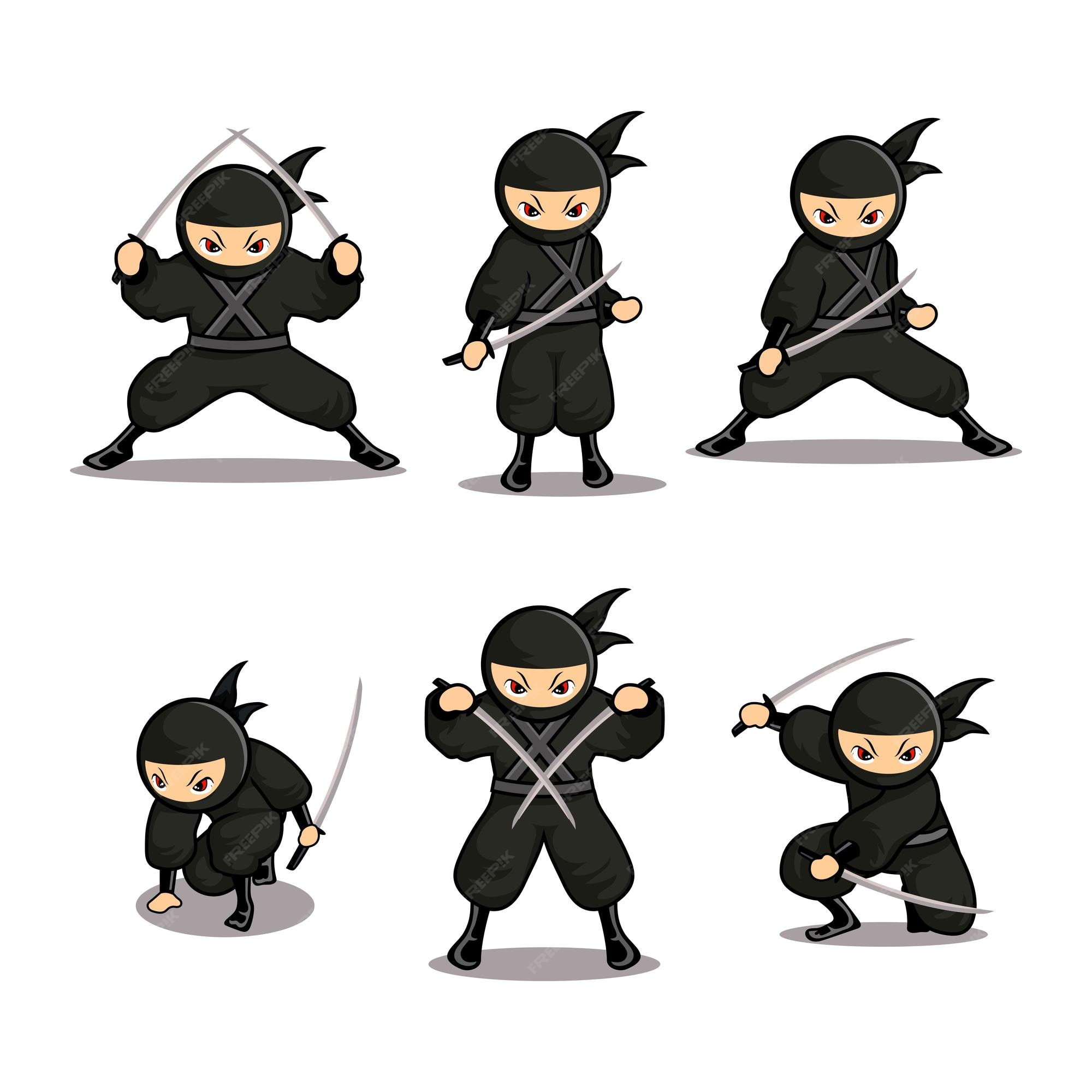 Ninja de desenho animado com seis movimentos diferentes